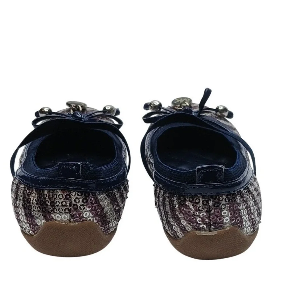 Michael Kors Lil Kory Ballet Flats Girls Size 8 Navy Blue Sequin‎ Mary Jane Bow